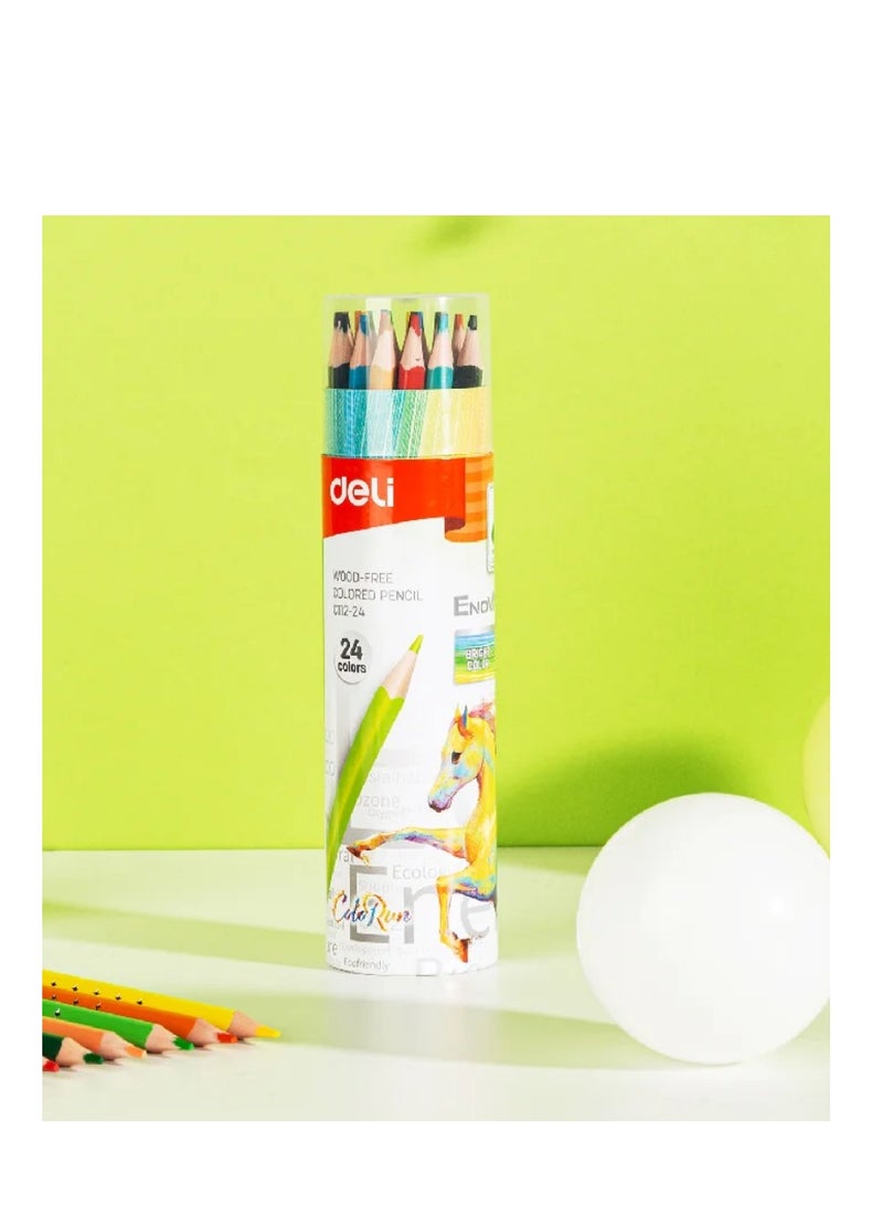 Deli colored pencils, Plastic, in a Cylinder Box, 24 Colors - Image 4