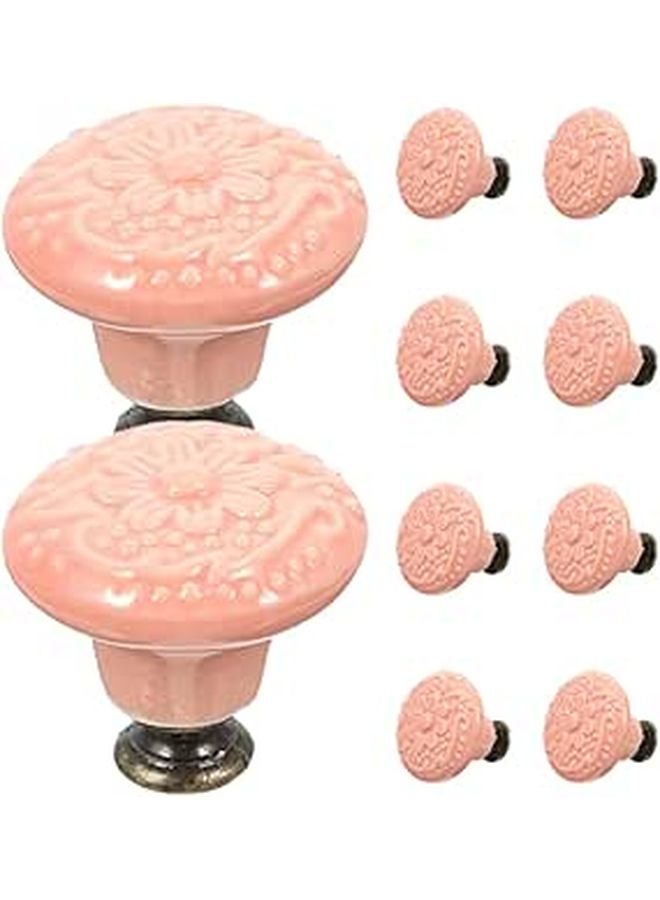 Vintage Pink Ceramic Cabinet Knobs 10pcs Kitchen Cupboard Drawer Pulls Furniture Handles - Image 1