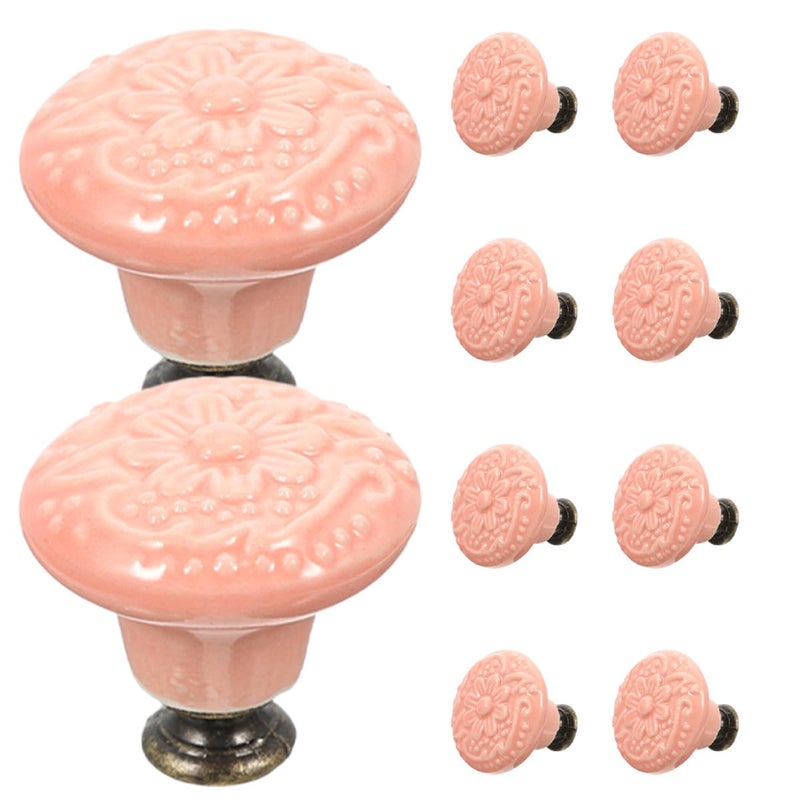 Vintage Pink Ceramic Cabinet Knobs 10pcs Kitchen Cupboard Drawer Pulls Furniture Handles - Image 2