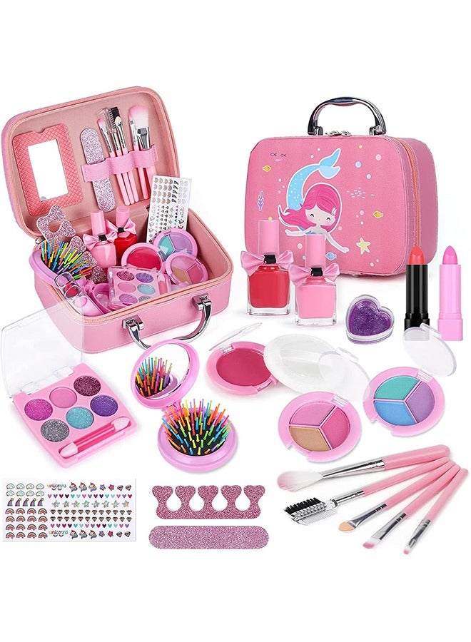 Children's Makeup Box, Girl Makeup Toys, Non-Toxic, Easy To Clean, Princess Cosmetic Set Box, Pink - Image 1