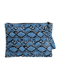 Amaze Womens Oversized Clutch Bag Large Pu Leather Pouch Evening Handbags Envelope Purse With Wristlet Shoulder Lady (Snake Skin - Blue)  - Image 1