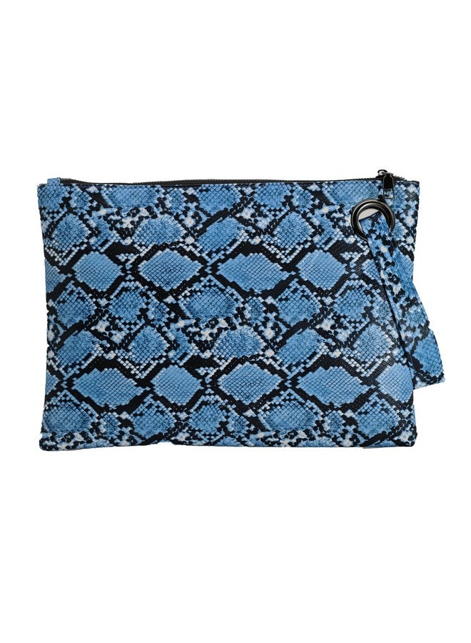 Amaze Womens Oversized Clutch Bag Large Pu Leather Pouch Evening Handbags Envelope Purse With Wristlet Shoulder Lady (Snake Skin - Blue) - Image 1