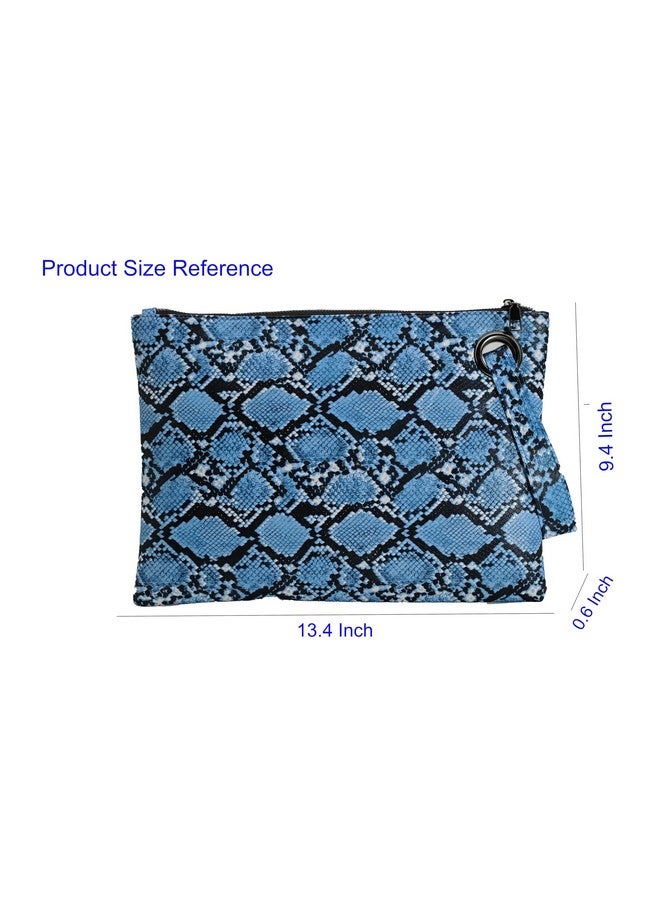 Amaze Womens Oversized Clutch Bag Large Pu Leather Pouch Evening Handbags Envelope Purse With Wristlet Shoulder Lady (Snake Skin - Blue) - Image 2