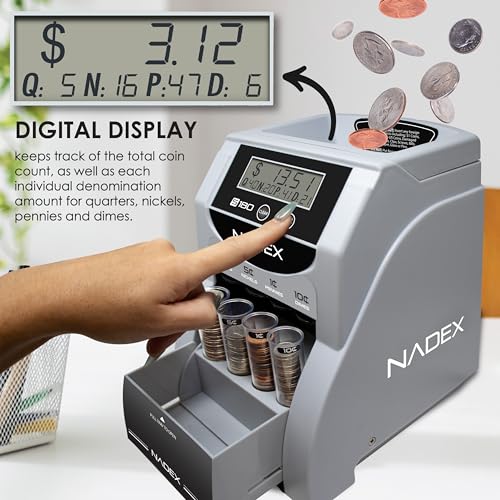 Nadex S180 Digital Coin Sorter and Counter – Displays Total and Denomination Values, Black - Image 2