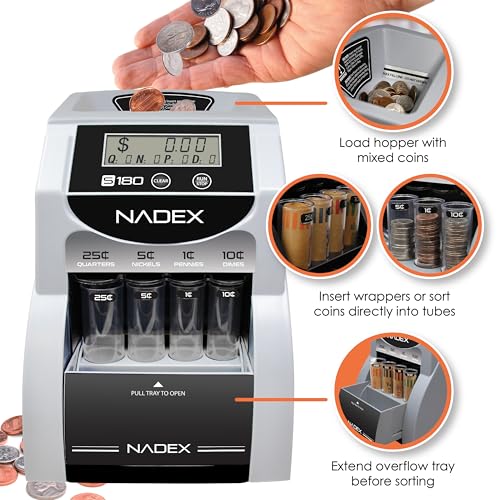 Nadex S180 Digital Coin Sorter and Counter – Displays Total and Denomination Values, Black - Image 3
