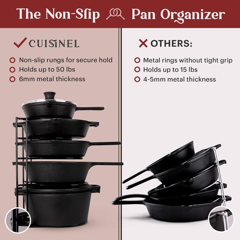 Cuisinel Pan Organizer - 2-PACK of Silicone-Coated Non-Slip 15" Heavy Duty Skillet Rack - Kitchen Counter/Cabinet Organization Storage - Holder for Cookie Sheet, Cutting Board, Cast Iron Cookware, Dish Stand - Image 3