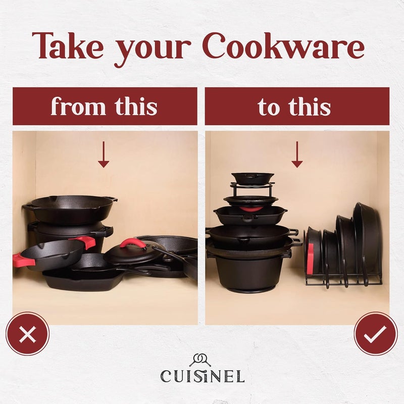 Cuisinel Pan Organizer - 2-PACK of Silicone-Coated Non-Slip 15" Heavy Duty Skillet Rack - Kitchen Counter/Cabinet Organization Storage - Holder for Cookie Sheet, Cutting Board, Cast Iron Cookware, Dish Stand - Image 4