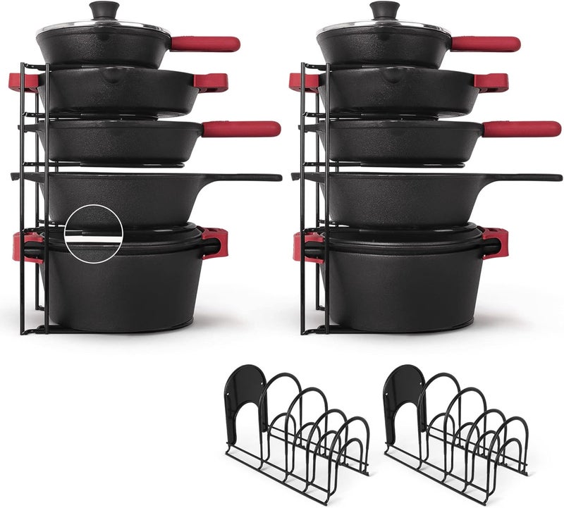Cuisinel Pan Organizer - 2-PACK of Silicone-Coated Non-Slip 15" Heavy Duty Skillet Rack - Kitchen Counter/Cabinet Organization Storage - Holder for Cookie Sheet, Cutting Board, Cast Iron Cookware, Dish Stand - Image 1