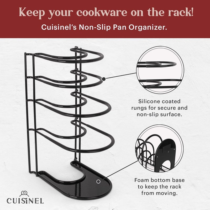 Cuisinel Pan Organizer - 2-PACK of Silicone-Coated Non-Slip 15" Heavy Duty Skillet Rack - Kitchen Counter/Cabinet Organization Storage - Holder for Cookie Sheet, Cutting Board, Cast Iron Cookware, Dish Stand - Image 2