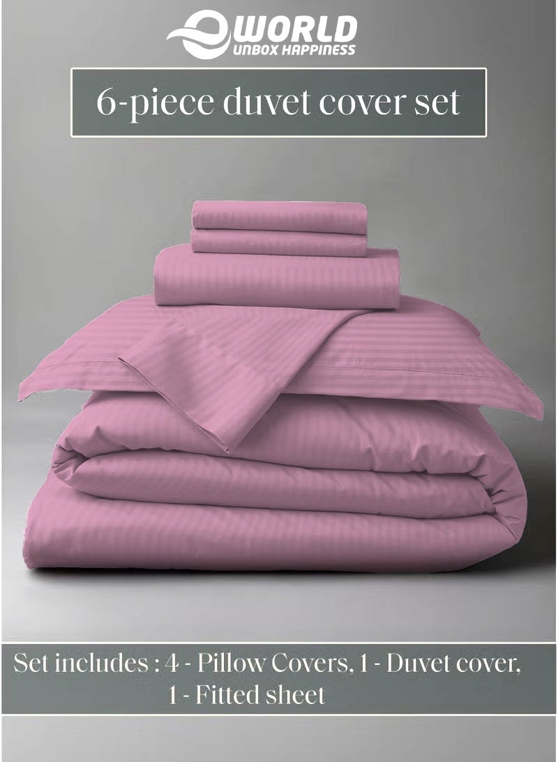 Eworld Premium Striped Duvet Set All Season – 6-Pieces set Pink | King Size 220x240 cm | Ultra-Soft, Wrinkle-Resistant & Made in Dubai | Includes Duvet Cover, Fitted Sheet ( 200x200 cm ) & 4 Pillowcases ( 50x70 cm ) - Image 4