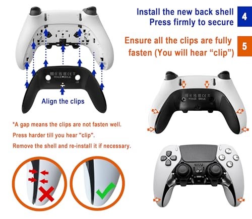 Plauduct Repair Back Cover for PS5 DualSense Edge Controller, Replacement Shell with Soft CD Rubber Grip, Snap-On Design to Fix Peeling & Yellowing, Black, 1 PCS Player - Image 4