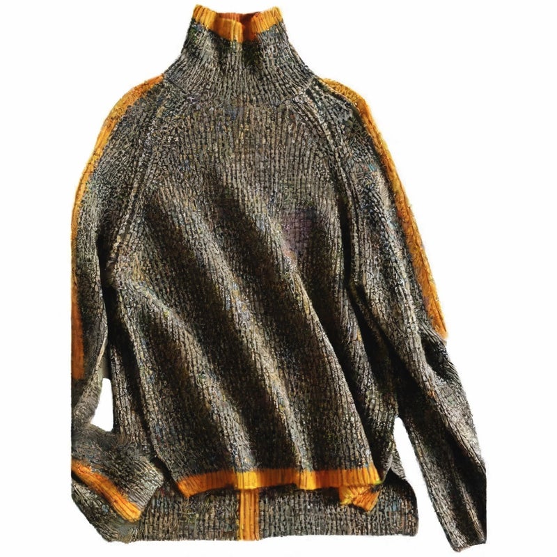 Retro Thick Knit Sweater with Contrast Trim for Women - Image 4