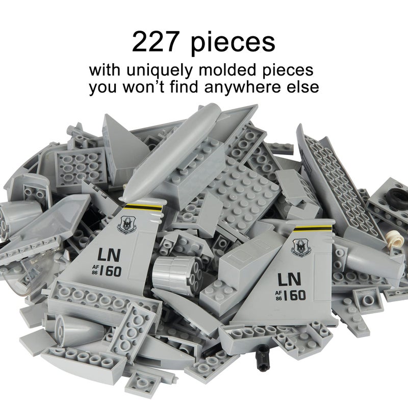 Apostrophe Games Fighter Jet Building Block Set â€“ 227-Pcs F-15 Eagle Fighter Toys Set â€“ Plane for Kids Older Than 10 and Adults â€“ Compatible with All Building Bricks - Image 2