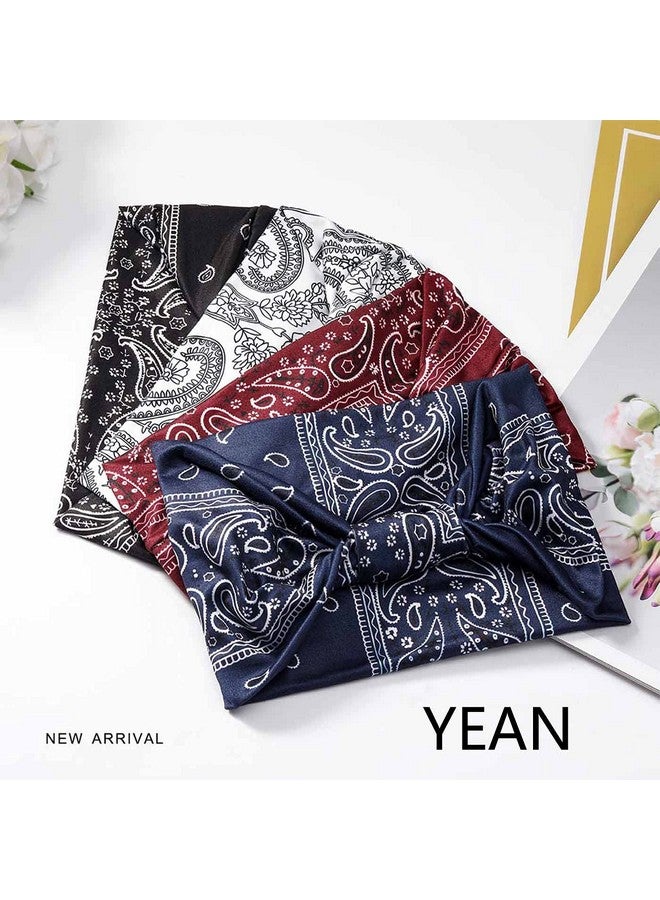 Yean Boho Wide Headbands Black Stretch Hair Bands Elastic Turbans Stylish Head Wraps For Women And Girls (Pack Of 4) (Boho) - Image 2