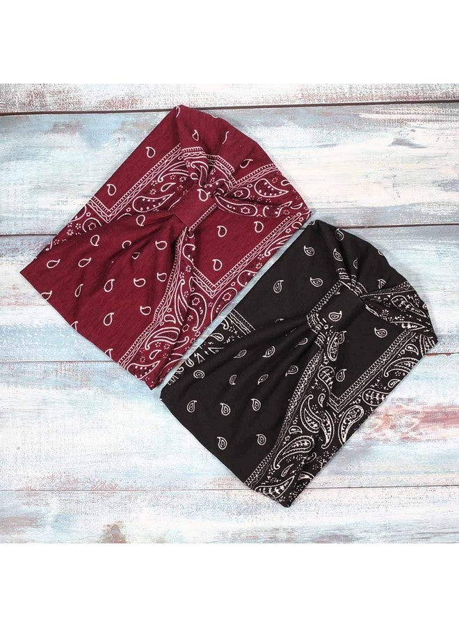 Yean Boho Wide Headbands Black Stretch Hair Bands Elastic Turbans Stylish Head Wraps For Women And Girls (Pack Of 4) (Boho) - Image 3