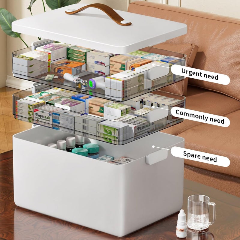 CTIME 3-Tier Medicine Organizer - Portable Medicine Cabinet with Leather Handle, Empty First Aid Kit for Home - Image 2