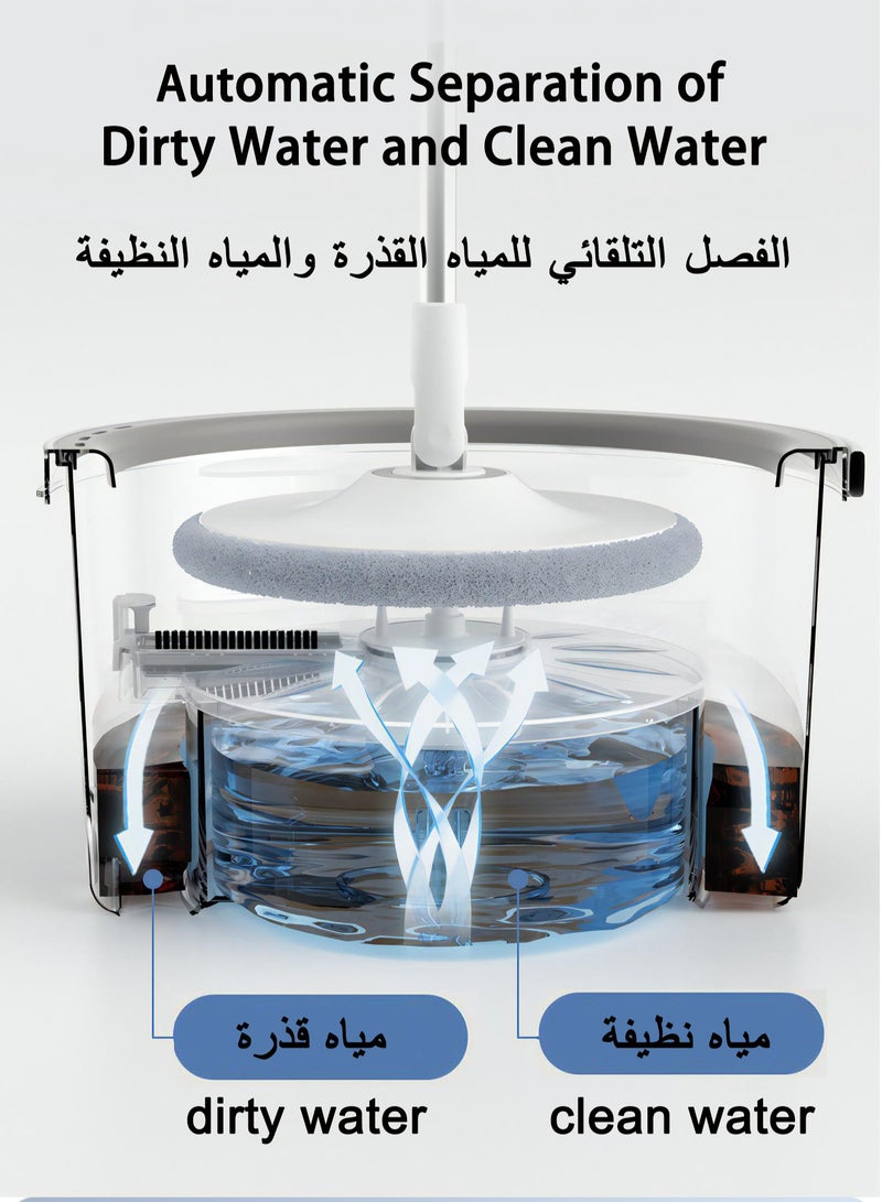 ليكتو كافت ممسحة دوارة قابلة للطي لتنظيف الأرضيات والزوايا، طقم ممسحة بتصميم موفر للمياه مع نظام فصل المياه المتسخة عن المياه النظيفة، ممسحة دوارة 360 درجة وقضيب ممسحة من الفولاذ المقاوم للصدأ ， 4 قطع من الفوط - Image 3