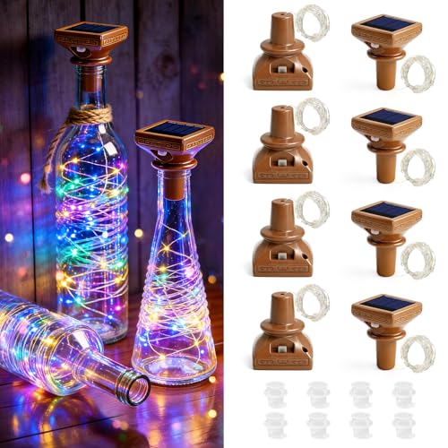 VOOKRY 8 Pack Solar Powered Wine Bottle Lights, 20 LED Waterproof Outdoor Solar Fairy String Cork Lights for Wedding, Christmas, Party, Garden, Patio, Tabletop Decor(Multicolor) - Image 1