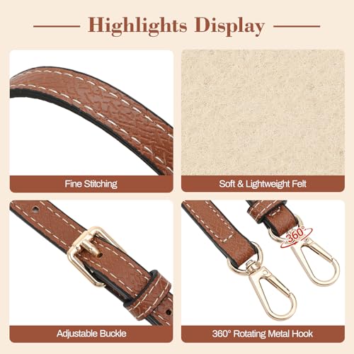 MoKo 2Sets Leather Mini Bag Shoulder Strap for Longchamp, Felt Purse Insert Organizer Mini Bag Replacement, Adjustable Punch-Free Buckle Strap, Brown - Image 5