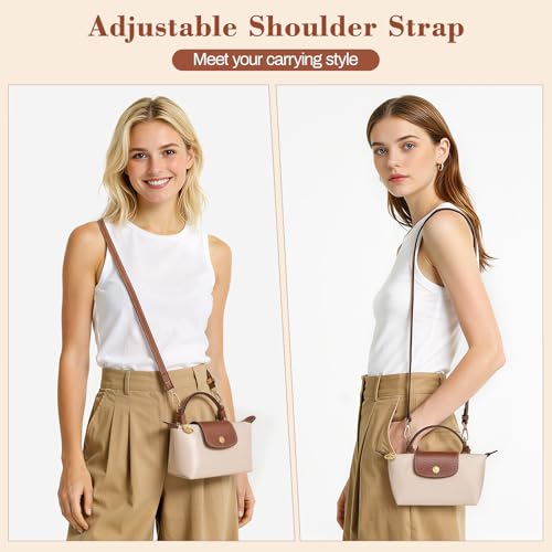 MoKo 2Sets Leather Mini Bag Shoulder Strap for Longchamp, Felt Purse Insert Organizer Mini Bag Replacement, Adjustable Punch-Free Buckle Strap, Brown - Image 2