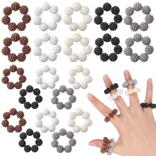 Liliaafar Fidget Ring for Adult Colored Spiky Bead Anxiety Rings Sensory Finger Acupressure Rings for Stress Relief Anxiety Ring Stress Reducer Office Workers 20 PcsNeutral Tones - Image 1