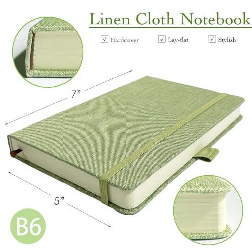 ipoul Linen Notebook, College Ruled, Hardcover, Lay Flat, B6, Small, 5x7, Thick, 100gsm, Green, Journal for Writing, Notebook for Work, Office - Image 3
