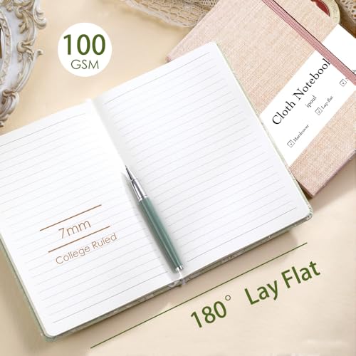 ipoul Linen Notebook, College Ruled, Hardcover, Lay Flat, B6, Small, 5x7, Thick, 100gsm, Green, Journal for Writing, Notebook for Work, Office - Image 4
