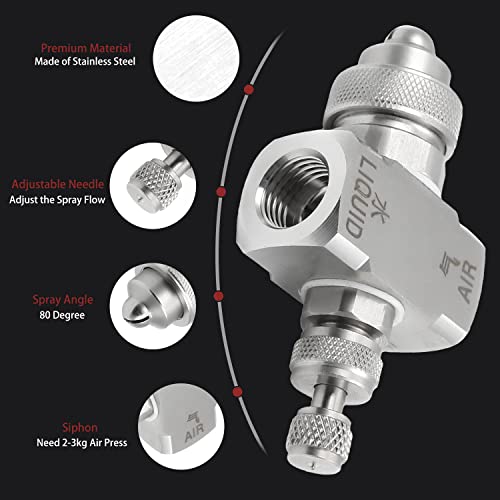 MroMax 1/4BSPT Female Thread Air Atomizing Nozzle 304 Stainless Steel Misting Nozzle 80 Degree Siphon Fan-Shape Spray Tip Nozzles - Image 5
