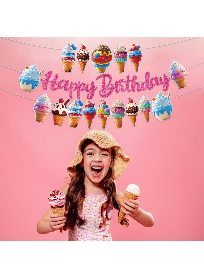 TBEEJ Ice cream Party Banners 3Pcs Happy Birthday Garland Banners for Boy Girls Theme Baby Shower Birthday Party Supplies - Image 2
