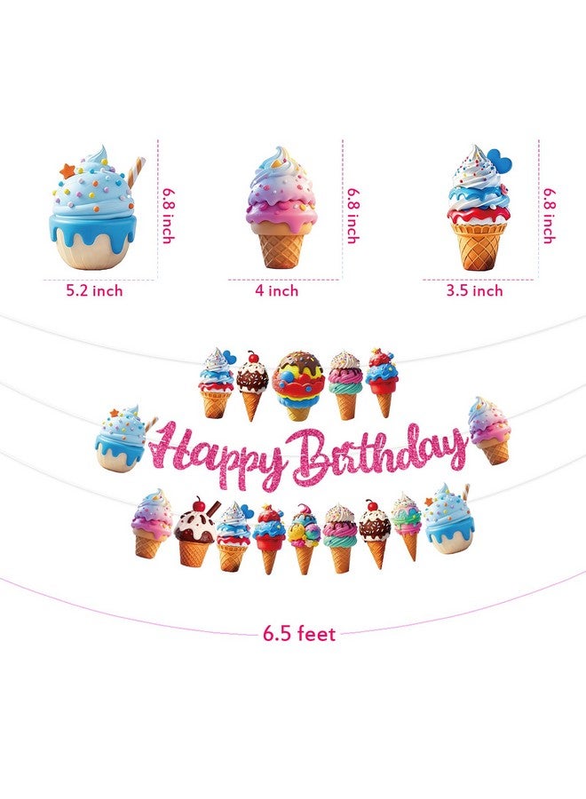 TBEEJ Ice cream Party Banners 3Pcs Happy Birthday Garland Banners for Boy Girls Theme Baby Shower Birthday Party Supplies - Image 4