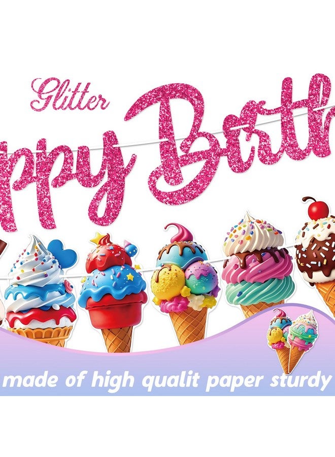 TBEEJ Ice cream Party Banners 3Pcs Happy Birthday Garland Banners for Boy Girls Theme Baby Shower Birthday Party Supplies - Image 5