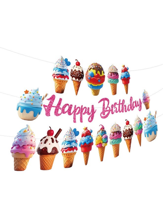 TBEEJ Ice cream Party Banners 3Pcs Happy Birthday Garland Banners for Boy Girls Theme Baby Shower Birthday Party Supplies - Image 1