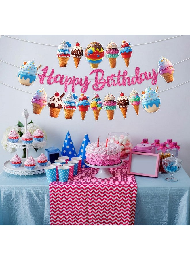 TBEEJ Ice cream Party Banners 3Pcs Happy Birthday Garland Banners for Boy Girls Theme Baby Shower Birthday Party Supplies - Image 3