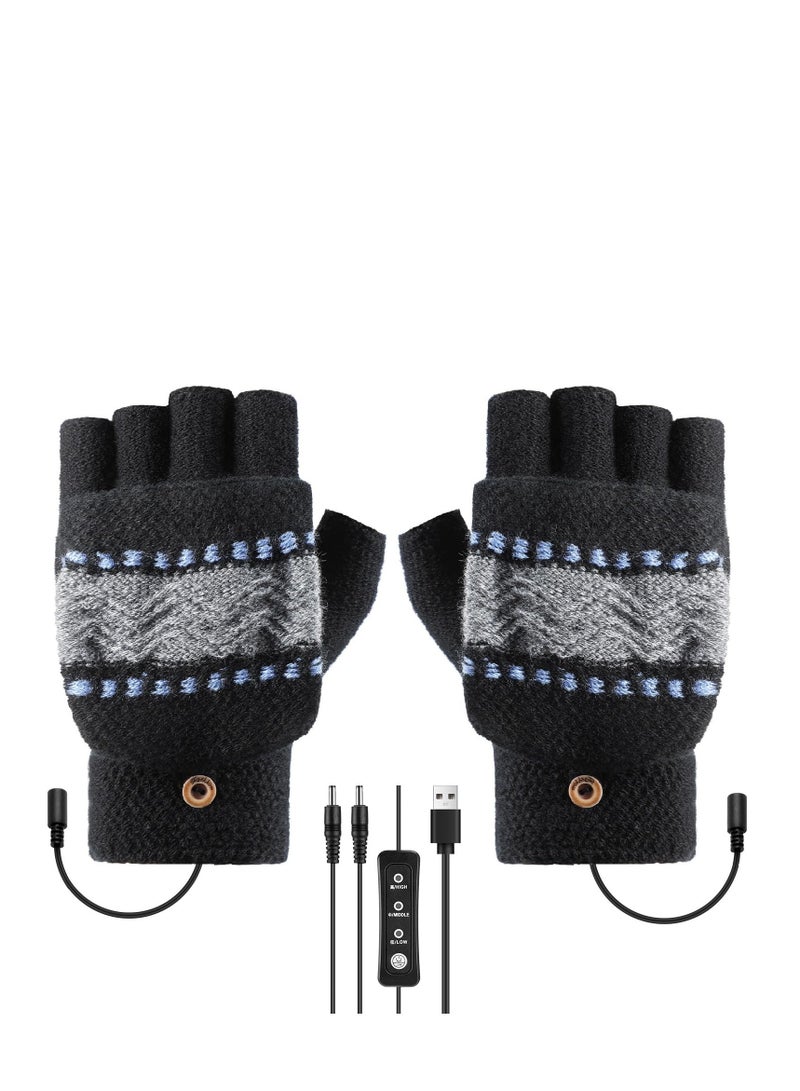 USB Heated Gloves for Men and Women - Winter Electric Fingerless Touchscreen Gloves with 3 Adjustable Heat Settings, Washable Knitting Design for Full & Half Hand Warmth, Perfect for Laptop Use. - Image 2