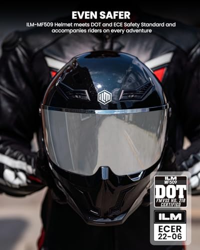 ILM Motorcycle Helmets for Adult Men Women Full Face DOT ECE Powersports Dual Visor Street Racing Helmet with Pinlock Cascos para Motos Model MF509 Gloss Blacks L - Image 3