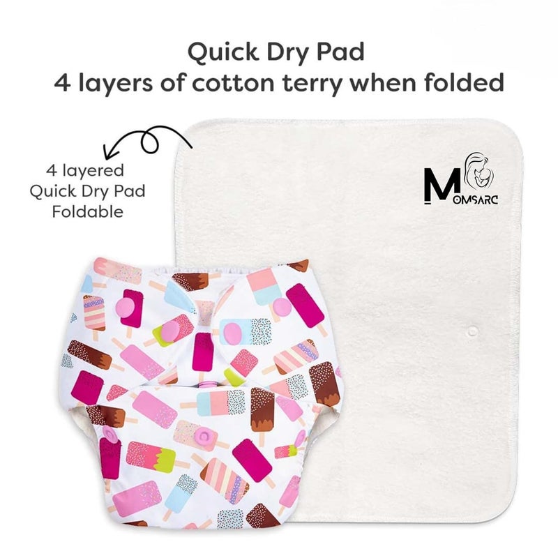MOMSARC Cotton Cloth Langot, Leak-Proof Reusable Baby Cloth Diapers with 4-Layer Absorbent Pad + 3 Insert Pads, Adjustable & Washable Nappies for 0-3 Years, Soft Cotton Diapers,(Multicolur, Pack of 3) - Image 4