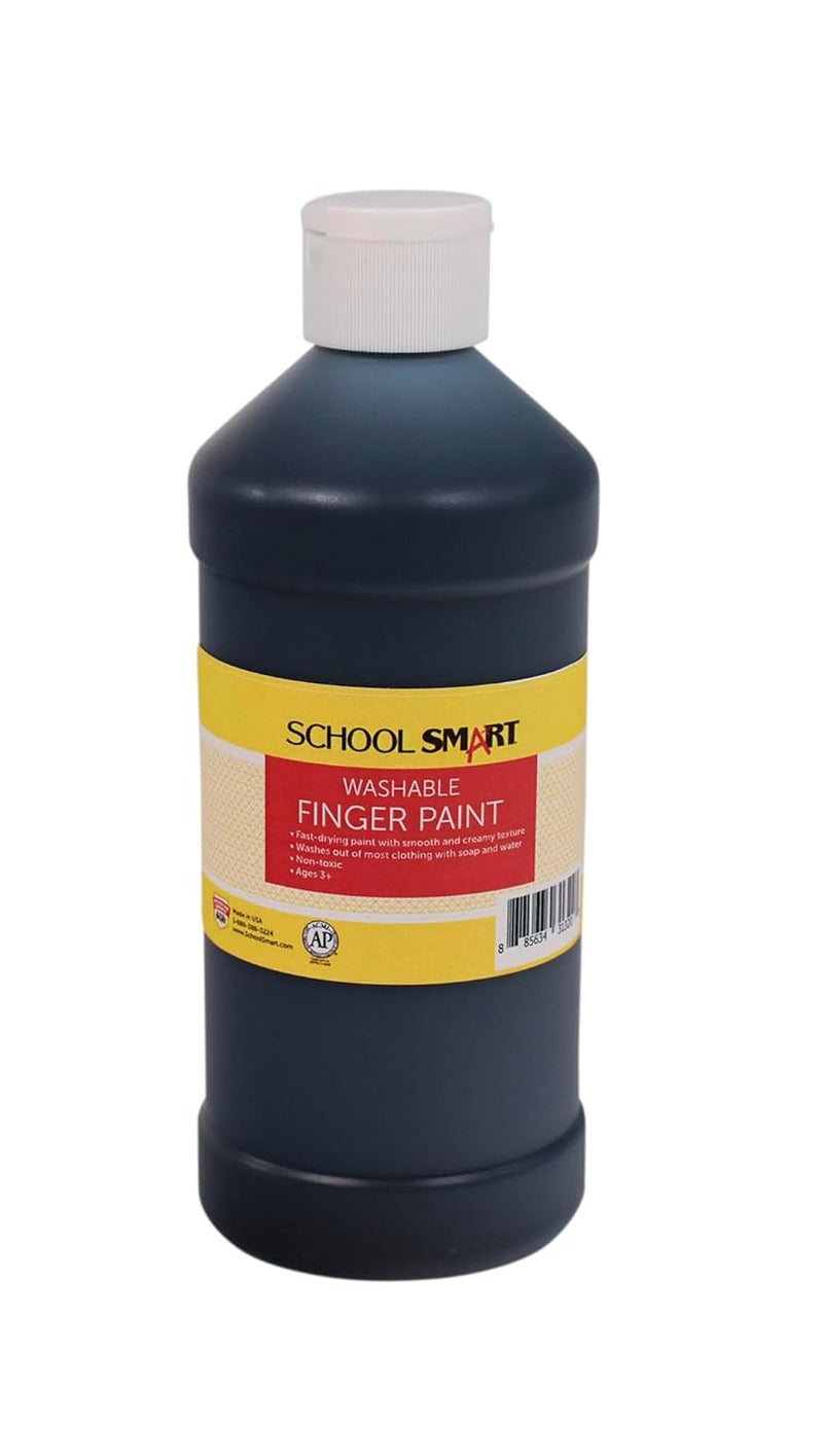 School Smart Washable Finger Paint, Black, 1 Pint Bottle - Image 1