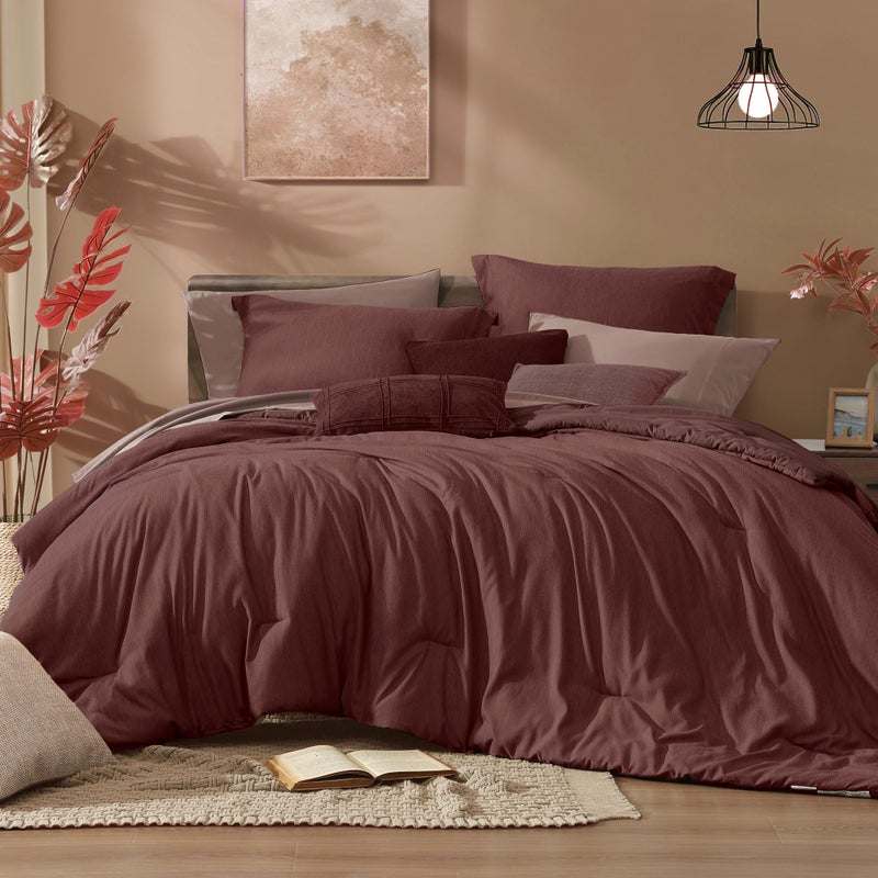Monbix Queen Comforter Set - 7 Pieces Cationic Dyeing Dark Red Bed in a Bag Queen Bedding Sets with Comforter, Sheets, Pillowcases & Shams, Reversible Bedding Comforters Sets - Image 1