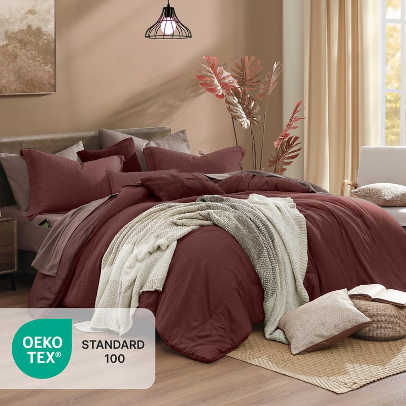 Monbix Queen Comforter Set - 7 Pieces Cationic Dyeing Dark Red Bed in a Bag Queen Bedding Sets with Comforter, Sheets, Pillowcases & Shams, Reversible Bedding Comforters Sets - Image 5