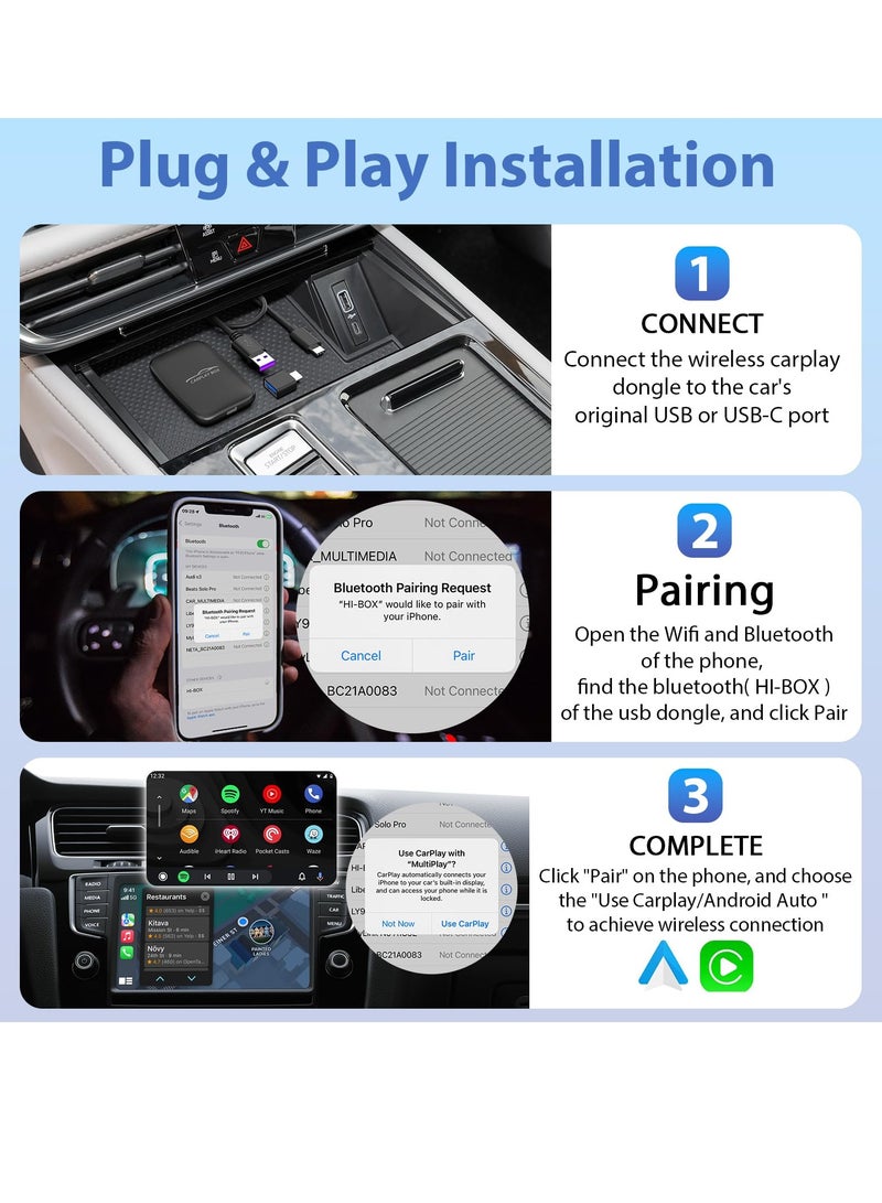 مكن محول CarPlay وAndroid Auto اللاسلكي 2 في 1 للسيارات المجهزة بـ CarPlay السلكي - دنجيل CarPlay مع Netflix وYouTube مدمجة - تحويل محول CarPlay السلكي إلى اللاسلكي - Image 4