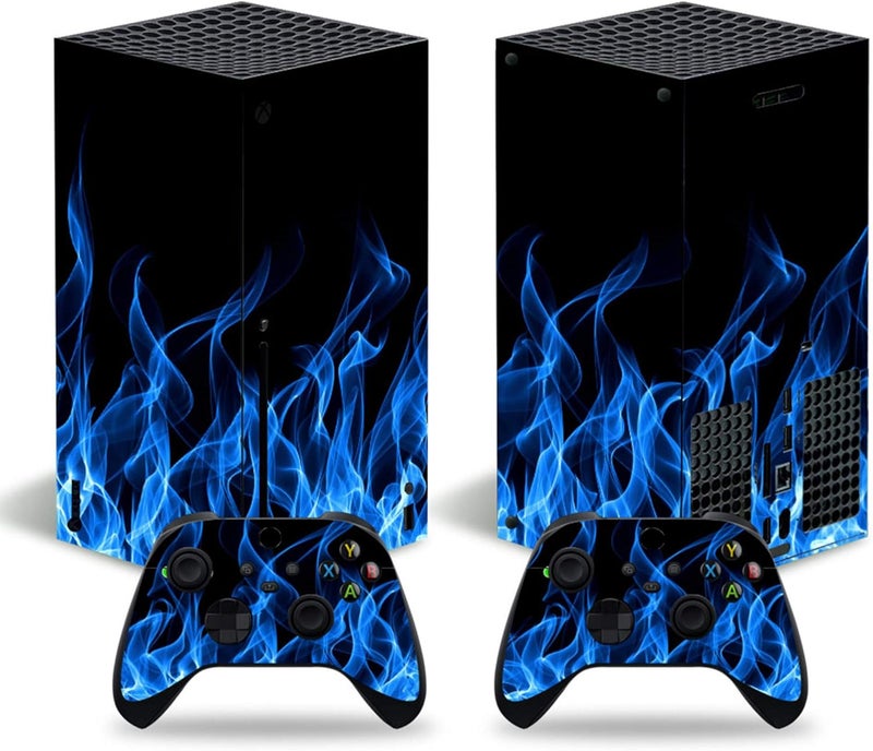 Xbox Series X Stickers Full Body Vinyl Skin Decal Protective Cover for Microsoft Xbox Series X Console and Controllers (Blue fire)
