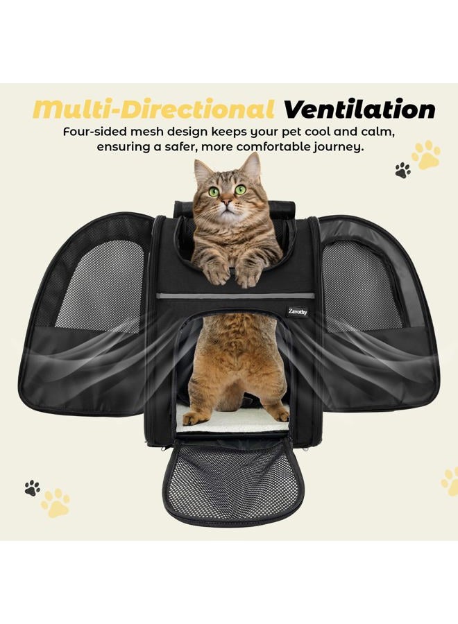 Zavothy Expandable Pet Backpack Carrier for Small Cats & Dogs, Airline Approved Travel Bag with Mesh Windows, Expandable Space, Padded Bottom, Foldable Design (Black/Grey) - Image 5
