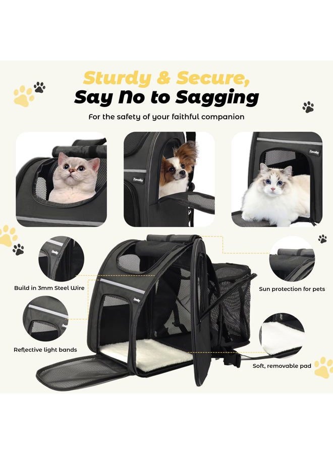 Zavothy Expandable Pet Backpack Carrier for Small Cats & Dogs, Airline Approved Travel Bag with Mesh Windows, Expandable Space, Padded Bottom, Foldable Design (Black/Grey) - Image 3