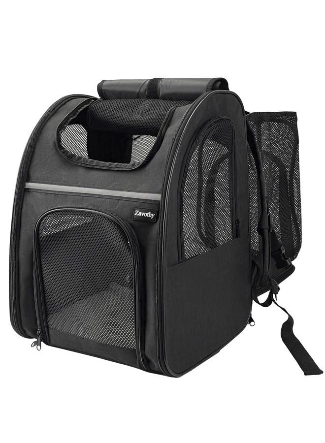 Zavothy Expandable Pet Backpack Carrier for Small Cats & Dogs, Airline Approved Travel Bag with Mesh Windows, Expandable Space, Padded Bottom, Foldable Design (Black/Grey) - Image 1