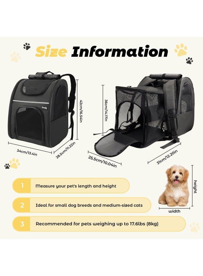 Zavothy Expandable Pet Backpack Carrier for Small Cats & Dogs, Airline Approved Travel Bag with Mesh Windows, Expandable Space, Padded Bottom, Foldable Design (Black/Grey) - Image 2