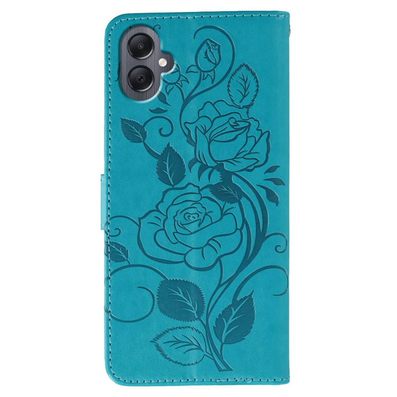 HuHa Case Cover For Samsung Galaxy A05 Rose Butterfly Embossed Leather Phone Case(Blue) - Image 3