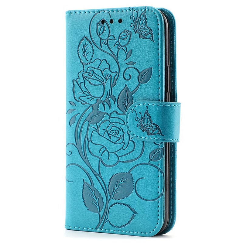HuHa Case Cover For Samsung Galaxy A05 Rose Butterfly Embossed Leather Phone Case(Blue) - Image 2