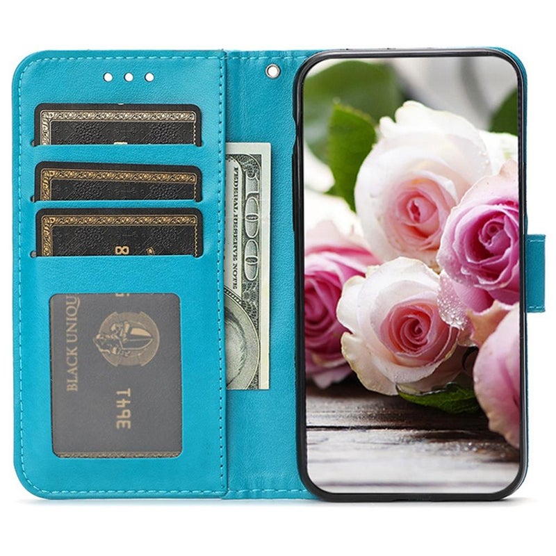 HuHa Case Cover For Samsung Galaxy A05 Rose Butterfly Embossed Leather Phone Case(Blue) - Image 4