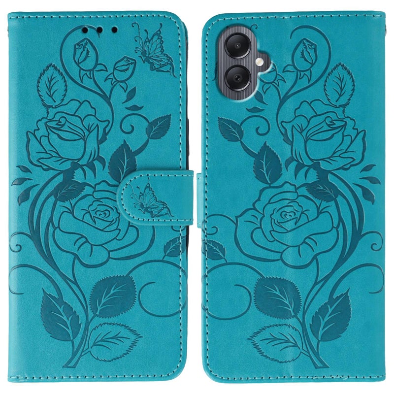 HuHa Case Cover For Samsung Galaxy A05 Rose Butterfly Embossed Leather Phone Case(Blue) - Image 1