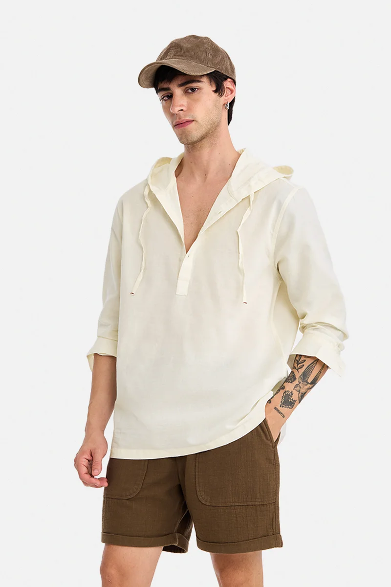 SNITCH Off-White Solid Long Sleeve Regular Fit Shirt